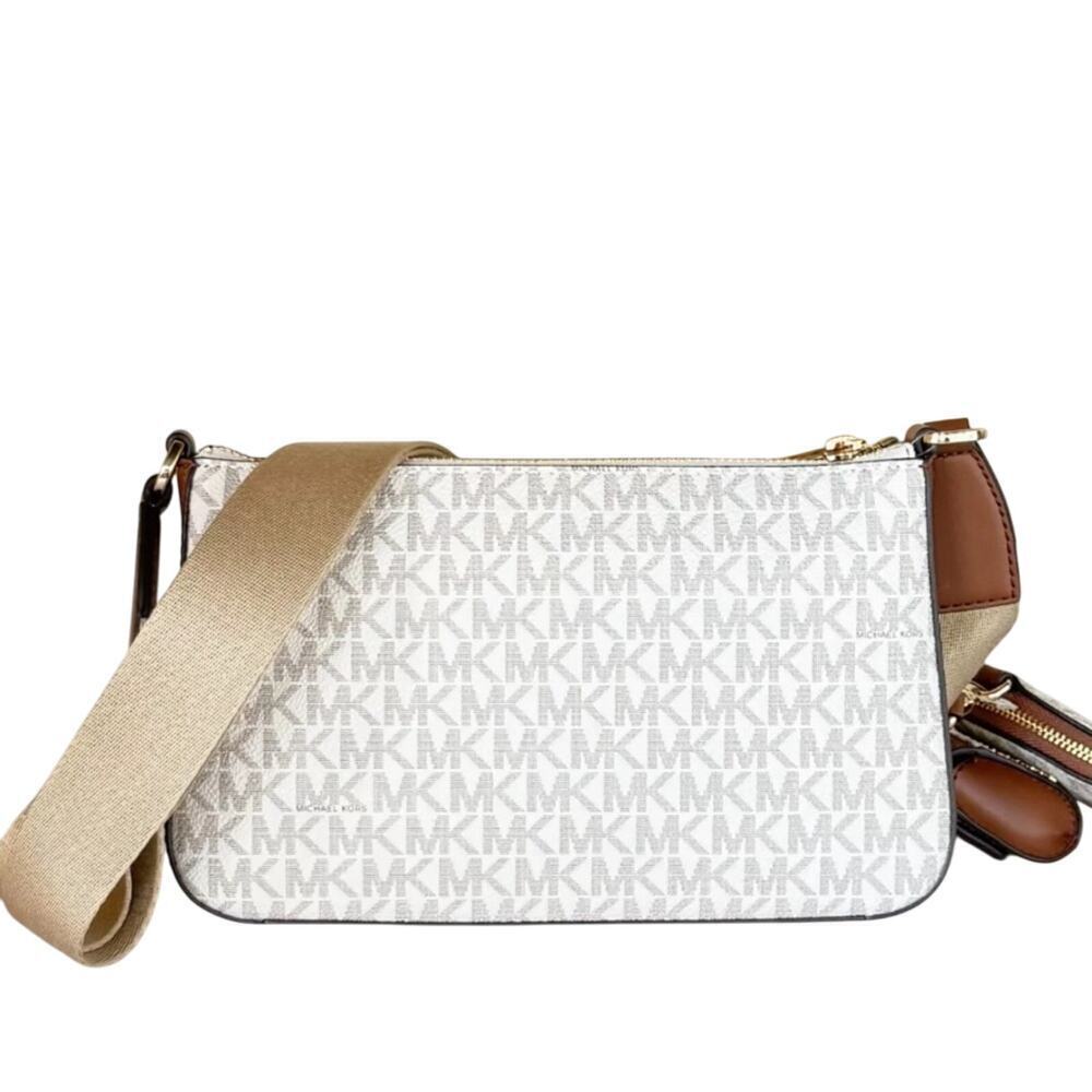 Michael Kors White/Tan Jet Set Logo Crossbody Bag with Case Apple AirPods Pro - Picture 8 of 14